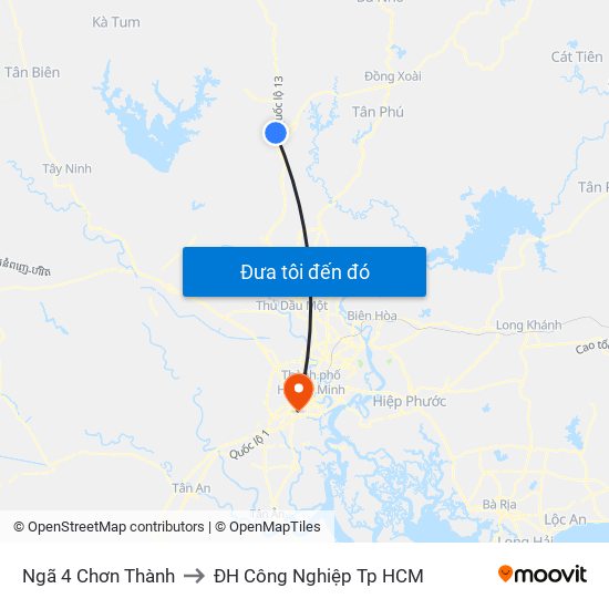 Ngã 4 Chơn Thành to ĐH Công Nghiệp Tp HCM map