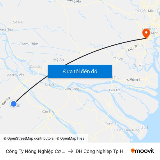 Công Ty Nông Nghiệp Cờ Đỏ to ĐH Công Nghiệp Tp HCM map