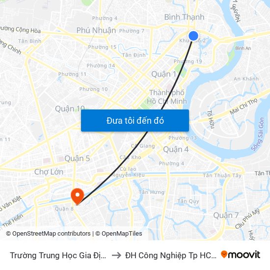 Trường Trung Học Gia Định to ĐH Công Nghiệp Tp HCM map