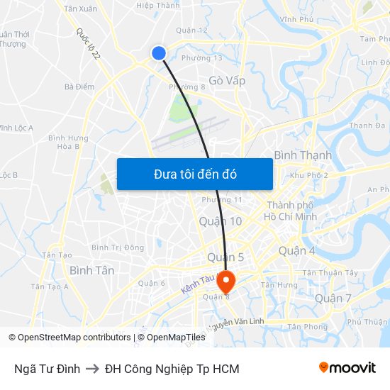 Ngã Tư Đình to ĐH Công Nghiệp Tp HCM map