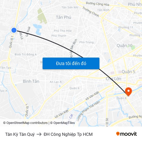 Tân Kỳ Tân Quý to ĐH Công Nghiệp Tp HCM map