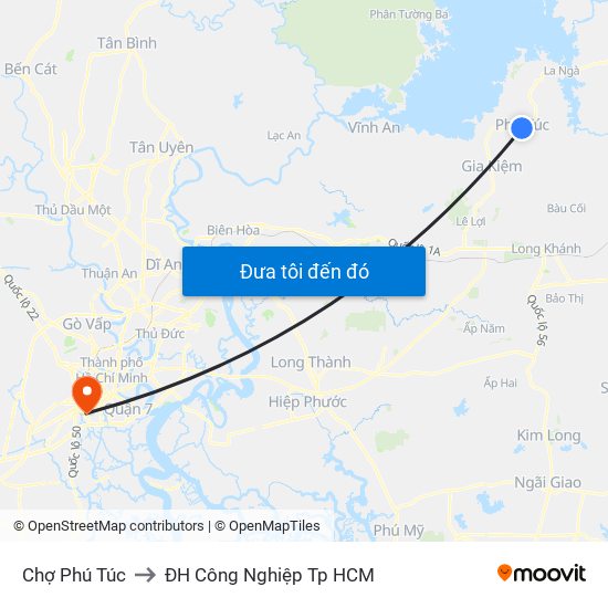 Chợ Phú Túc to ĐH Công Nghiệp Tp HCM map