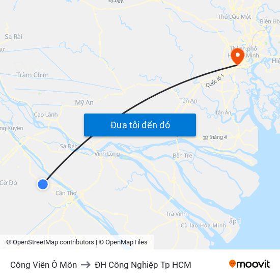 Công Viên Ô Môn to ĐH Công Nghiệp Tp HCM map