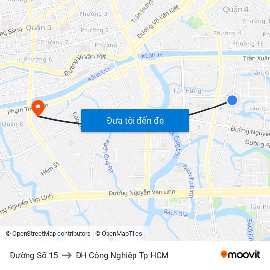 Đường Số 15 to ĐH Công Nghiệp Tp HCM map