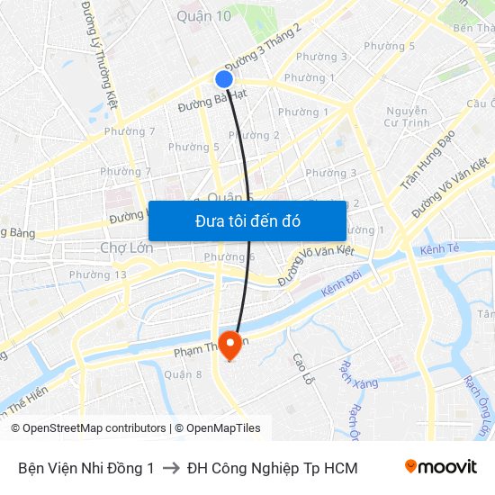 Bện Viện Nhi Đồng 1 to ĐH Công Nghiệp Tp HCM map