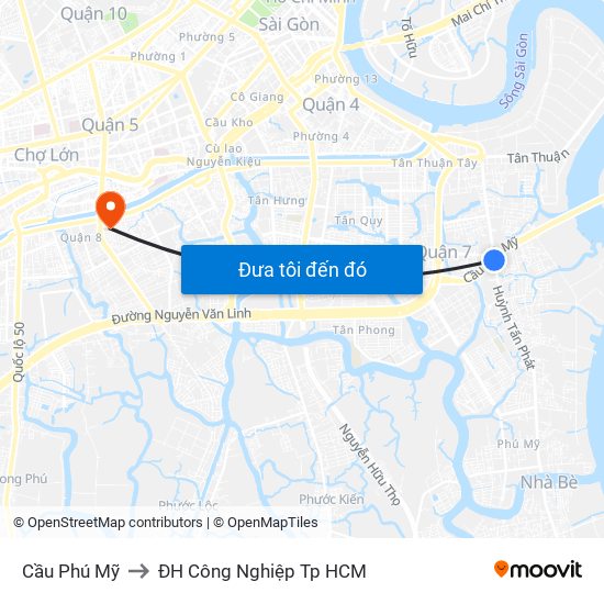 Cầu Phú Mỹ to ĐH Công Nghiệp Tp HCM map