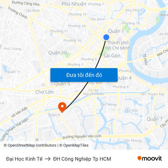 Đại Học Kinh Tế to ĐH Công Nghiệp Tp HCM map