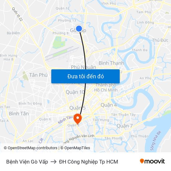 Bệnh Viện Gò Vấp to ĐH Công Nghiệp Tp HCM map