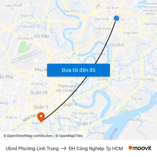 Ubnd Phường Linh Trung to ĐH Công Nghiệp Tp HCM map