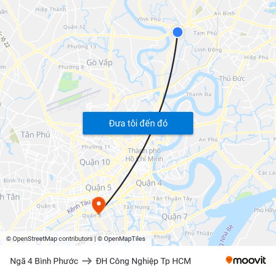 Ngã 4 Bình Phước to ĐH Công Nghiệp Tp HCM map