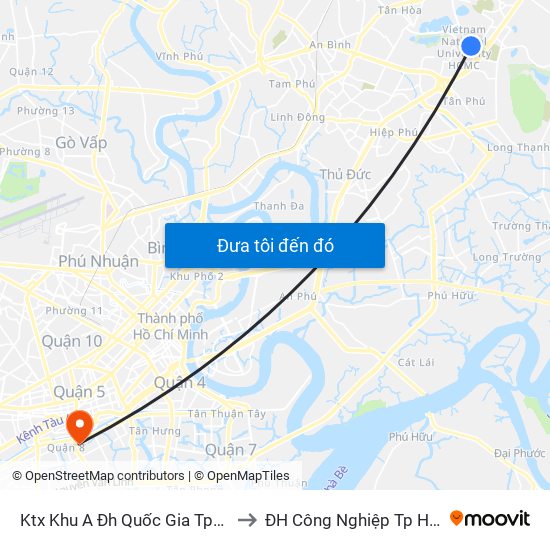 Ktx Khu A Đh Quốc Gia Tphcm to ĐH Công Nghiệp Tp HCM map