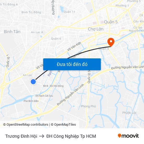 Trương Đình Hội to ĐH Công Nghiệp Tp HCM map
