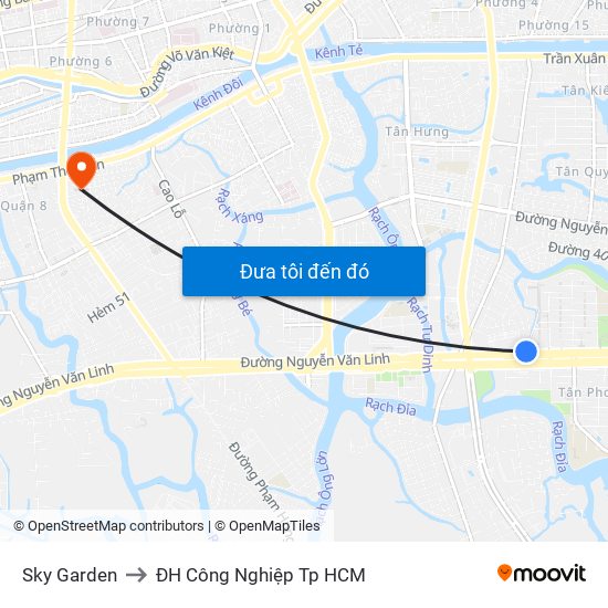 Sky Garden to ĐH Công Nghiệp Tp HCM map