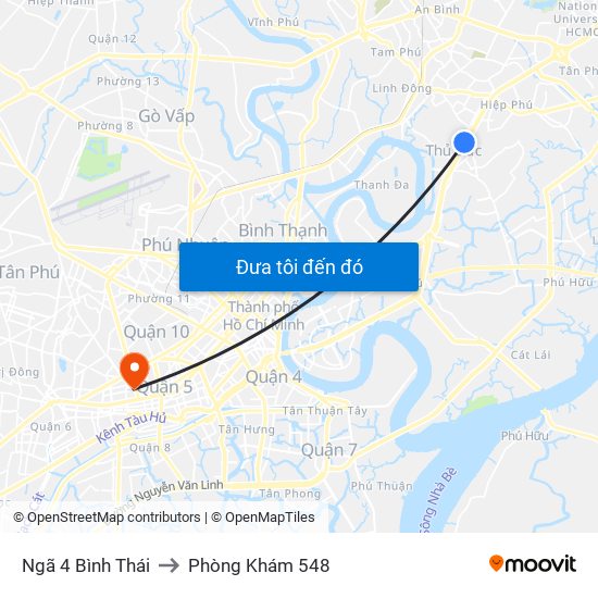 Ngã 4 Bình Thái to Phòng Khám 548 map