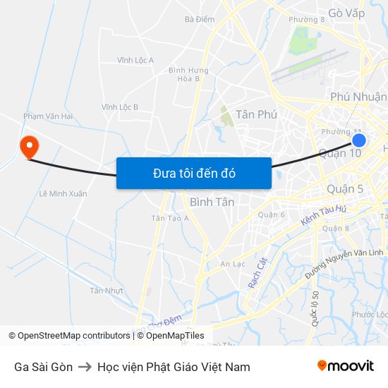 Ga Sài Gòn to Học viện Phật Giáo Việt Nam map