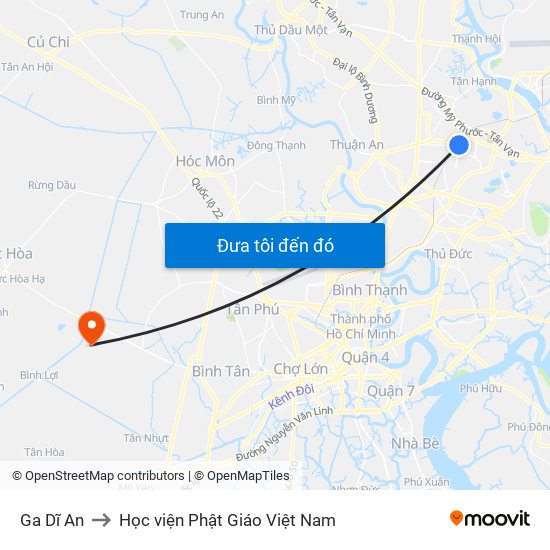 Ga Dĩ An to Học viện Phật Giáo Việt Nam map