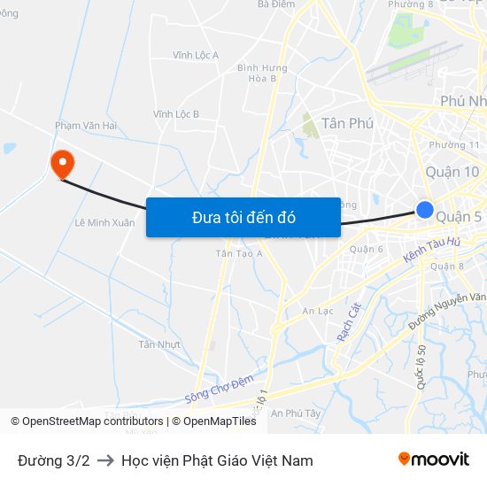 Đường 3/2 to Học viện Phật Giáo Việt Nam map