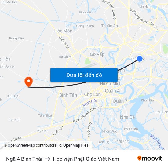 Ngã 4 Bình Thái to Học viện Phật Giáo Việt Nam map