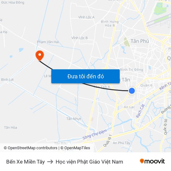 Bến Xe Miền Tây to Học viện Phật Giáo Việt Nam map