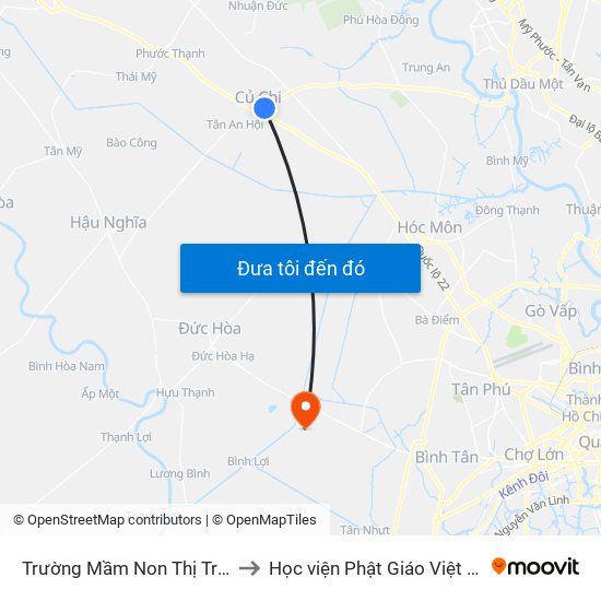 Trường Mầm Non Thị Trấn 3 to Học viện Phật Giáo Việt Nam map