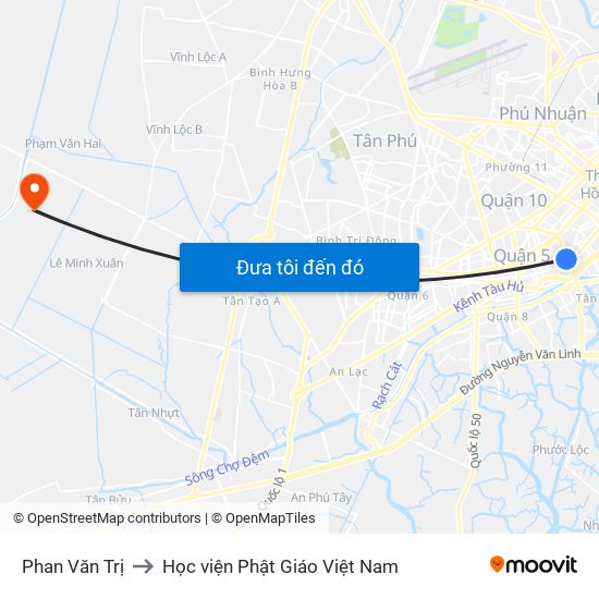 Phan Văn Trị to Học viện Phật Giáo Việt Nam map