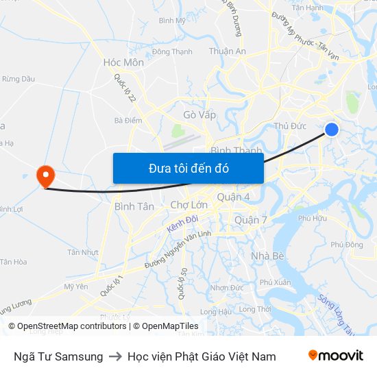 Ngã Tư Samsung to Học viện Phật Giáo Việt Nam map