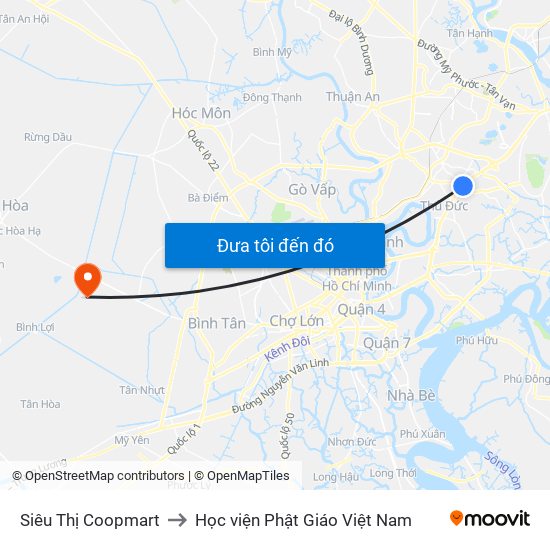 Siêu Thị Coopmart to Học viện Phật Giáo Việt Nam map