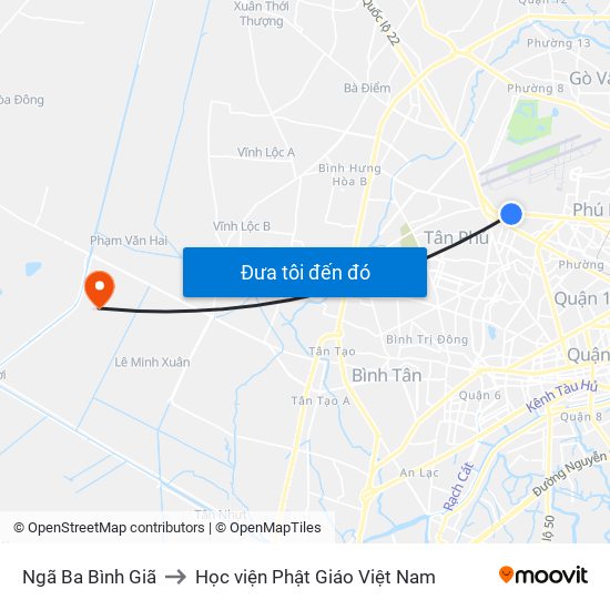 Ngã Ba Bình Giã to Học viện Phật Giáo Việt Nam map