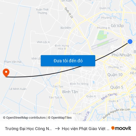 Trường Đại Học Công Nghiệp to Học viện Phật Giáo Việt Nam map