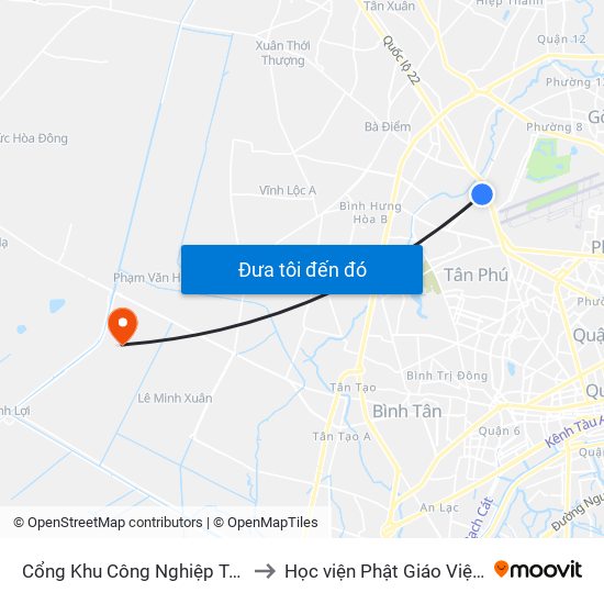 Cổng Khu Công Nghiệp Tân Bình to Học viện Phật Giáo Việt Nam map