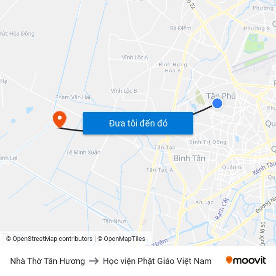 Nhà Thờ Tân Hương to Học viện Phật Giáo Việt Nam map