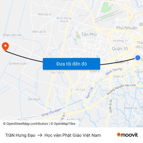 TrầN Hưng Đạo to Học viện Phật Giáo Việt Nam map