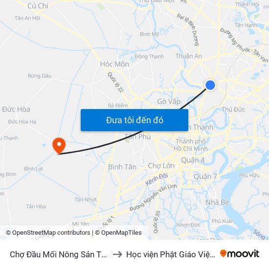 Chợ Đầu Mối Nông Sản Thủ Đức to Học viện Phật Giáo Việt Nam map
