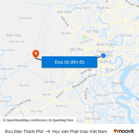 Bưu Điện Thành Phố to Học viện Phật Giáo Việt Nam map