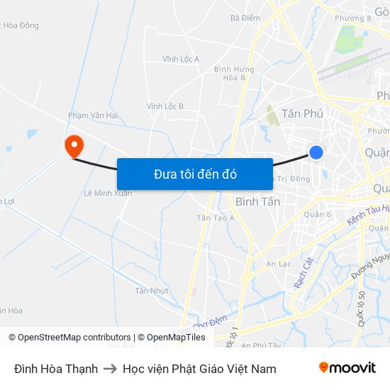 Đình Hòa Thạnh to Học viện Phật Giáo Việt Nam map