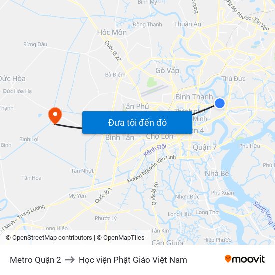 Metro Quận 2 to Học viện Phật Giáo Việt Nam map