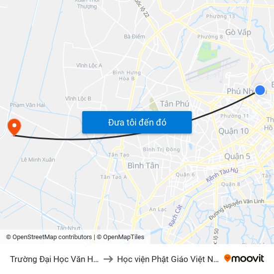 Trường Đại Học Văn Hiến to Học viện Phật Giáo Việt Nam map