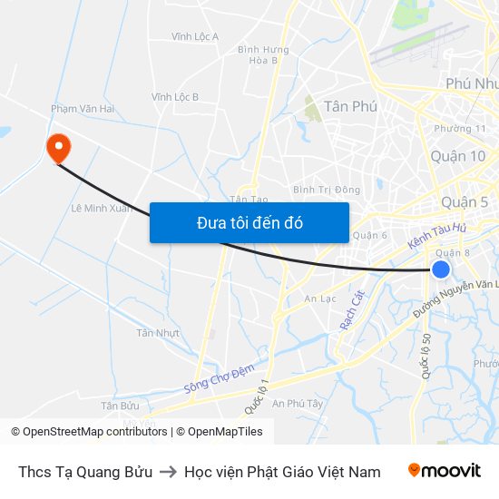 Thcs Tạ Quang Bửu to Học viện Phật Giáo Việt Nam map