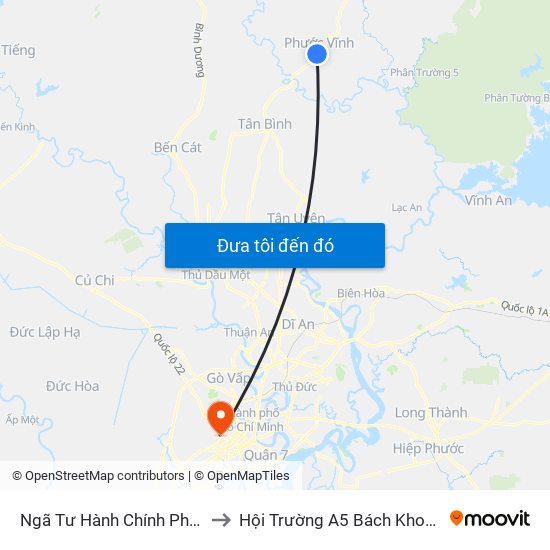 Ngã Tư Hành Chính Phước Vĩnh to Hội Trường A5 Bách Khoa Tp.HCM map