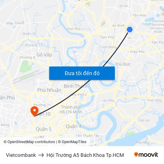 Vietcombank to Hội Trường A5 Bách Khoa Tp.HCM map