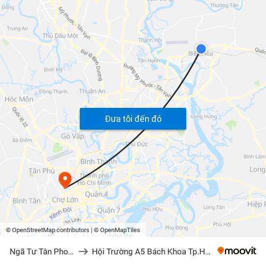 Ngã Tư Tân Phong to Hội Trường A5 Bách Khoa Tp.HCM map