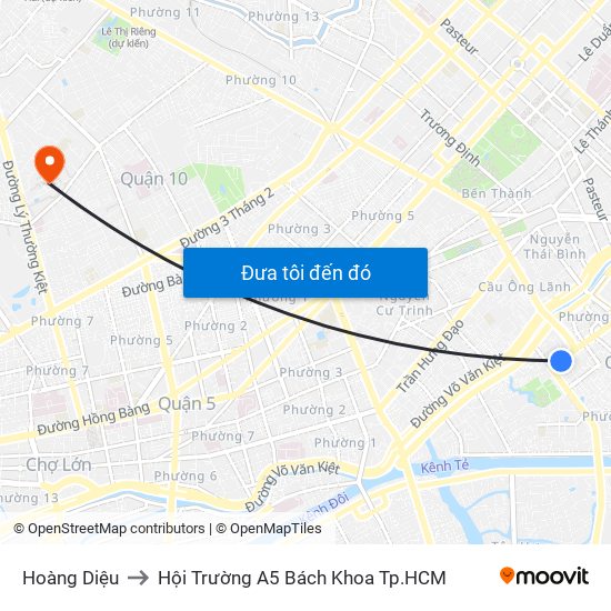 Hoàng Diệu to Hội Trường A5 Bách Khoa Tp.HCM map