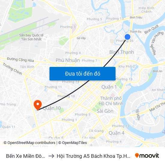 Bến Xe Miền Đông to Hội Trường A5 Bách Khoa Tp.HCM map