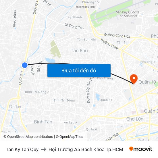 Tân Kỳ Tân Quý to Hội Trường A5 Bách Khoa Tp.HCM map