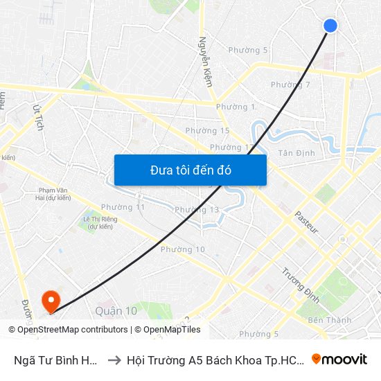Ngã Tư Bình Hòa to Hội Trường A5 Bách Khoa Tp.HCM map