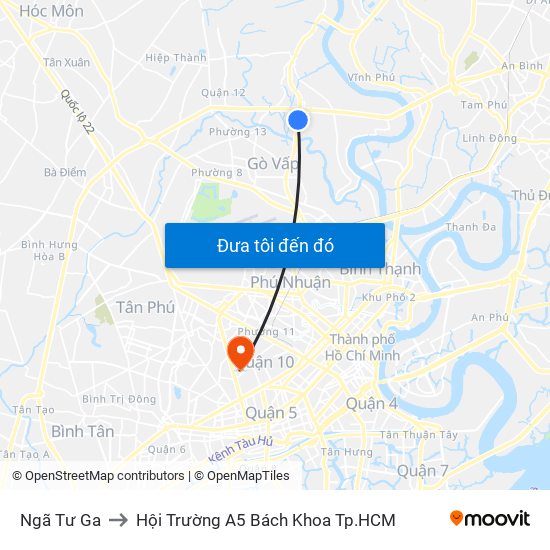 Ngã Tư Ga to Hội Trường A5 Bách Khoa Tp.HCM map