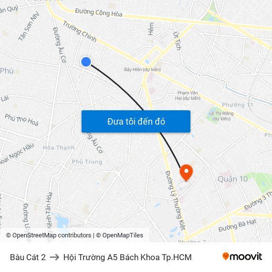 Bàu Cát 2 to Hội Trường A5 Bách Khoa Tp.HCM map