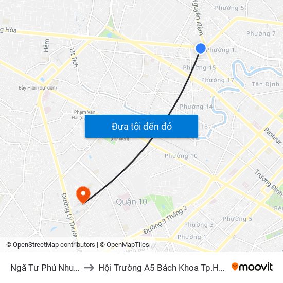 Ngã Tư Phú Nhuận to Hội Trường A5 Bách Khoa Tp.HCM map