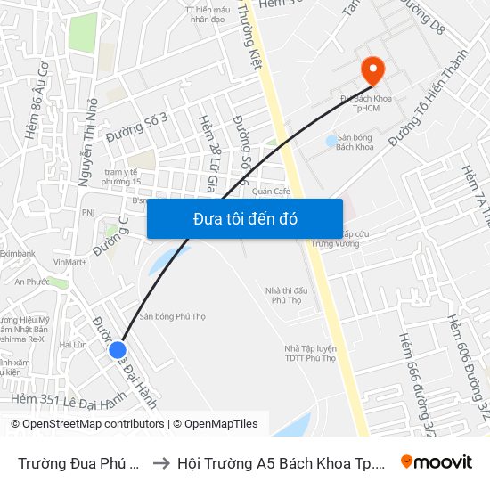 Trường Đua Phú Thọ to Hội Trường A5 Bách Khoa Tp.HCM map