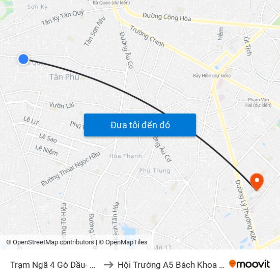 Trạm Ngã 4 Gò Dầu- Tân Quý to Hội Trường A5 Bách Khoa Tp.HCM map